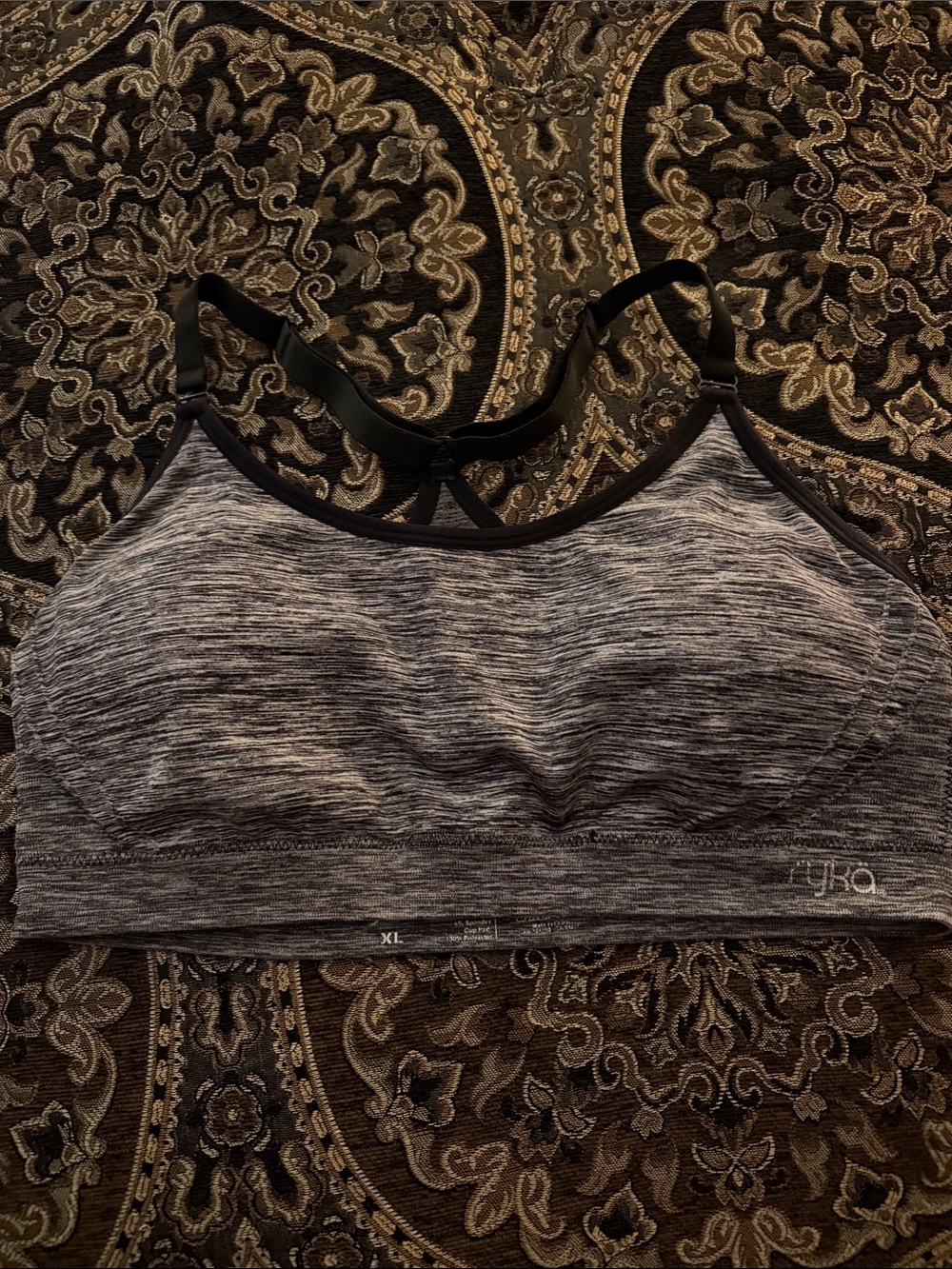 Ryka Black Marled Adjustable Seamless Sports Bra w/Removable Pads-size XL, EUC